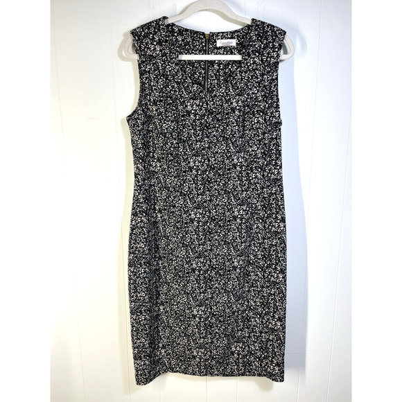 Calvin Klein Ponte Jacquard Knit Sleeveless Snow Leopard Sheath Dress Size 14 - Picture 1 of 11